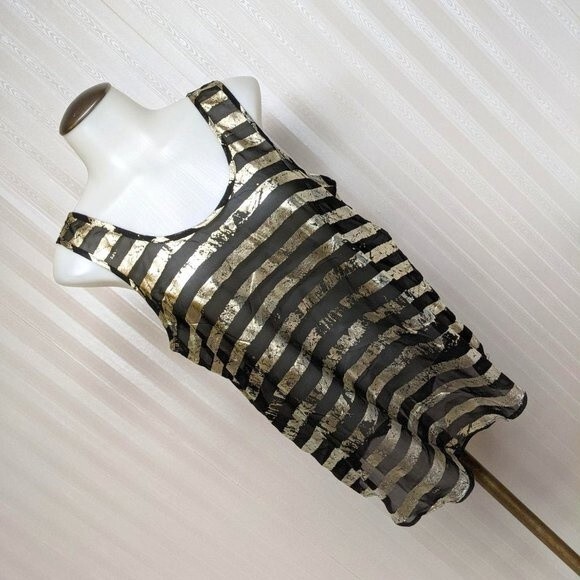 Charming Charlie Top Women Medium Striped Metallic Black Sleeveless Silver M - Picture 2 of 7